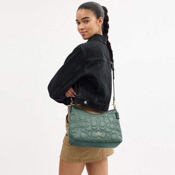 Laurel Shoulder Bag In Blocked Signature Maxi Signature Leather (Sage/Turquoise) - Picture 16 of 16